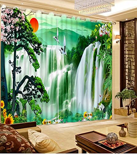 NBVGHJ Personnaliser Chinois Beau Paysage Rideau pour La Maison Fenêtre Décoration Cascade Rideaux Impression Chambre Rideaux (L) 220×(H) 230cm