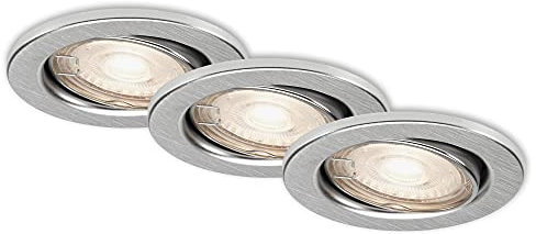 BRILONER Leuchten - LED Einbauleuchten, Einbaustrahler 3er Set, Deckenlampen dimmbar, schwenkbar, GU10 je 5,5 Watt, je 400 Lumen, 3.000 Kelvin, IP23, Aluminiumfarbig, 86x70mm (DxH), 7148-039
