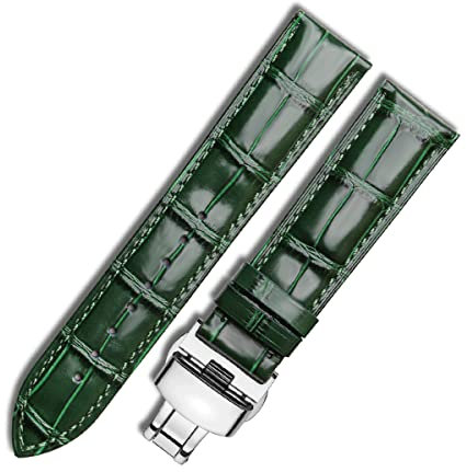 MUENShop Uhrenarmband mit faltschließe Leder Schnellverschluss Echtleder Armband für 18mm-24mm Schwarz Braun Blau Grün Kalbsleder Ersatz für Herren/Damen (20mm, Dunkelgrün)