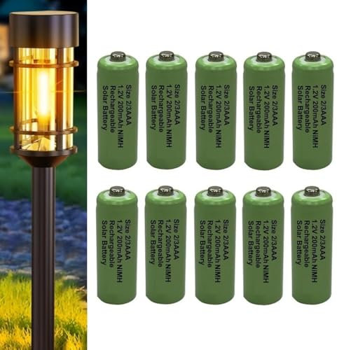 Soluminate Rechargeable 2/3AAA Solar Light Batteries for Garden Solar Lights Latest 1.2V NiMH Technology (2-3AAA, 2/3HR03, Two-Thirds-AAA 29.5mm x 10mm) [10-Pack]