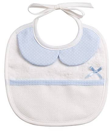 Filet - Lätzchen für Neugeborene aus Weichem Weißem Frottee und Hellblauem Kragen, Aida-Tasche zum Besticken, Schützt vor dem Füttern, Ausspucken und Einspeicheln, 100% Made in Italy, Farbe Sky
