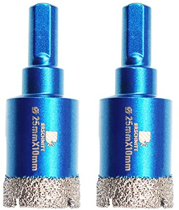 Broca de Diamante 25mm - BRSCHNITT Sierra Perforadora de Vástago Triangular Porcelana Ceramica Azulejo Granito Mármol(2 piezas)
