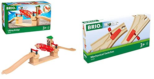 BRIO World 33757 Hebebrücke - Eisenbahnzubehör Holzeisenbahn - Kleinkinderspielzeug empfohlen für Kinder ab 3 Jahren & Bahn 33344 - Mech. Weichenpaar (L1/M1)