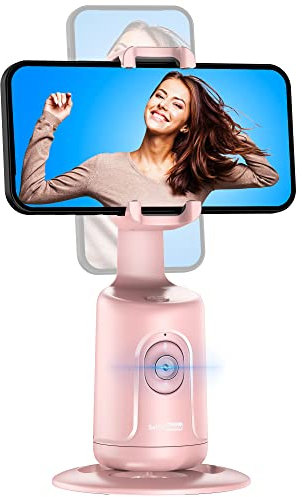 Auto Face Tracking Stativ, 360° Rotation Smart Tracking Telefonhalter, Keine App nötig, Smart Gesicht Körper Tracking Selfie Stick Gimbal Stabilisator für Videoaufnahme, Live Streaming, Vlog (Rosa)