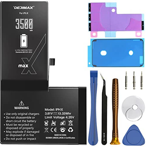 DEJIMAX Akku für iPhone X, 3500 mAh Li-Ion Batterie mit höherer Kapazität für iPhone X (A1865, A1901, A1902), mit kompletten professionellen Reparaturwerkzeugen und Anleitung, Längere Akkulaufzeit