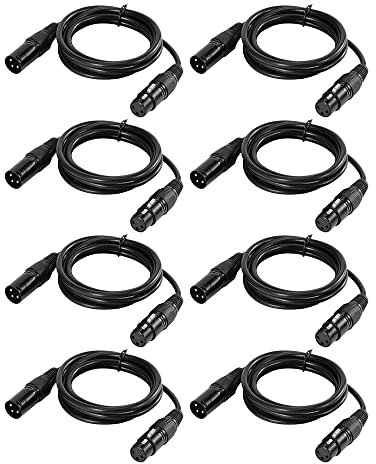 burko Lot de 8 câbles XLR DMX 3 broches mâle vers femelle Noir PVC femelle pour mixeur de microphone Moving Head Light par Light Par Light