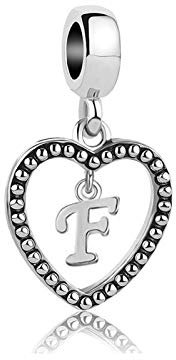 FGT 26 ciondoli a forma di cuore con iniziale, compatibili con braccialetti Pandora, regalo per donne e ragazze, per compleanno, famiglia, Natale, Zirconia cubica, Zirconia cubica