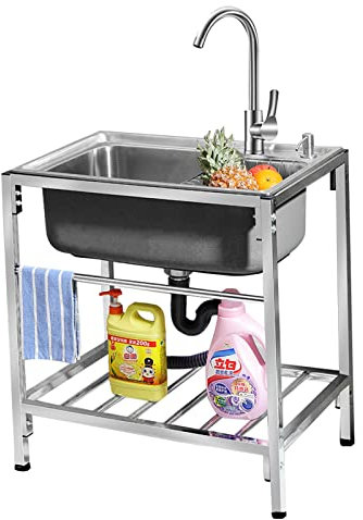Lavello Cucina In Acciaio Inox Lavandino Professionale Ristorante In Acciaio Inossidabile Vasca Singola Con Rubinetto, Lavabo For Preparazione Utilità Ripiano,vasca For Biancheria For Interni Esterni