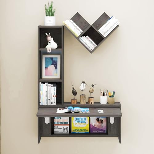 Pmnianhua Folding Wall Mounted Drop Leaf Table, Foldable Desk with Moveable Cabinets, Floating Laptop with Convertible Storage Shelves, Multifunctional Computer Workstation in Home for Space Saving