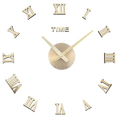 DIY Wanduhr mit Spiegeloberfläche, 50–70cm Wanduhr Moderne Wanduhr 3D Römische Buchstaben Uhr Hintergrund Wanduhr Leise Wanddeko Stumm Spiegel Wandtattoos Dekoration Uhren für Zuhause Wohnzimmer