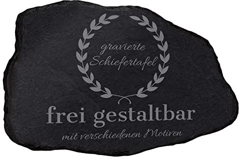 mtb more energy Schiefertafel Schieferplatte personalisierbar mit Gravur - frei gestaltbar für alle Anlässe - Naturform (22 x 15 cm) - auswählbare Befestigungsoptionen