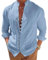 NANAMEEI Grandad Shirts for Men Long Sleeve Cotton Linen Shirts Causal Tops,Light Blue,L
