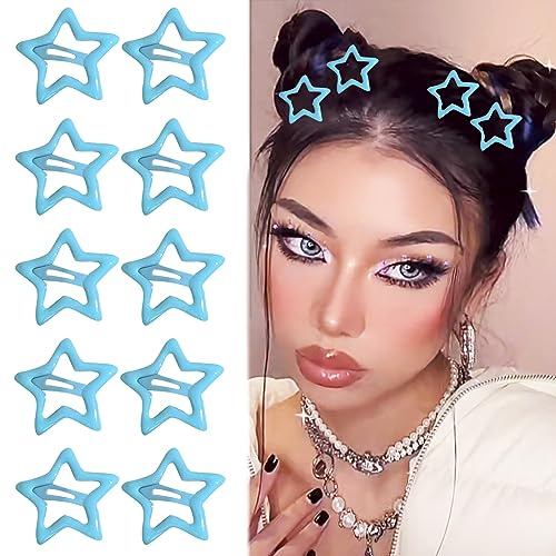 Y2K Haarspangen mit blauen Sternen, 10 Stück, Metallstern-Haarspangen, niedliches Y2K-Haar-Accessoire für Damen und Mädchen, Y2K 2000er Jahre, rutschfeste Metallsterne