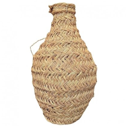 Grand panier déco jarre amphore feuille de palmier – Pot de fleur décoratif feuille de palmier - 22 x 22 x 75 cm - Artisanat Marocain - Couleur Naturel
