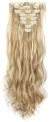 # 22 Inch Wavy Curly Full Head Clip In On Double Weft Hair Extensions (Rose Gold, One Size)