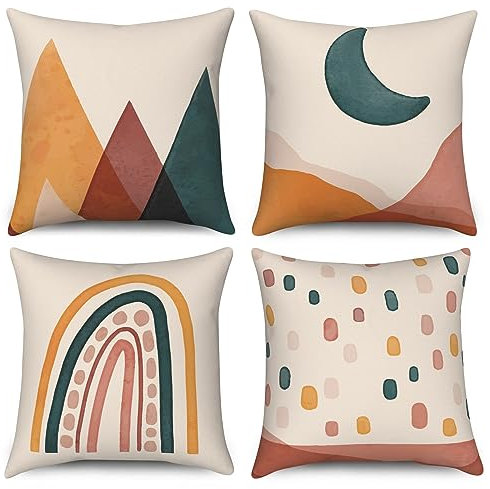 ASDCXZ Boho Kissenbezug 40x40 cm 4er Set, Modern Abstrakt Kunst Spitze Mond Spot Beige Sofa Dekokissen Kissenbezüge Kissenhülle Waschbar Polyester Flachs Textil Polster Kopfkissenbezug Kissen Bezug