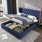 BTM Upholstered Bed, Double Bed Frames 135 * 190cm, Ottoman Storage Bed with Hydraulic Lever, Velvet, Blue