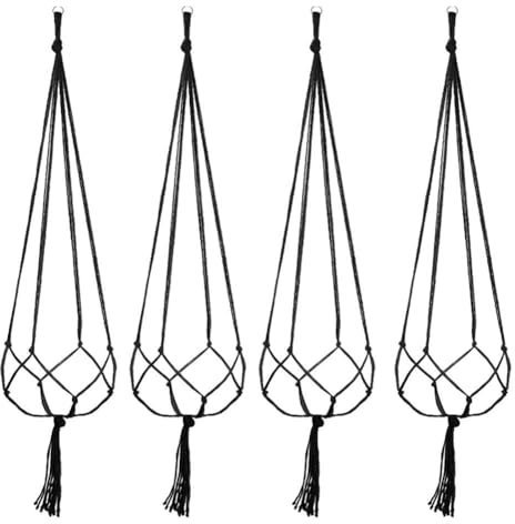 Generic Macrame Plant Hanger,4PCS Indoor Hanging Planter Basket,Handmade Woven Jute Rope Boho Flower Pot Holder Stand for Indoor Outdoor Home Decor, Onesize