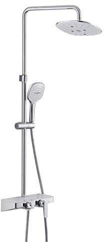 DSeenLeap Juego de Ducha clásico Cuerpo de latón Cromado ABS y Ducha con rociador Juego Combinado de Ducha de Pared con función 3 Grifo termostático para Ducha de bañera