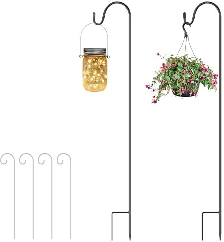 OFFCUP Gancio Da Pastore, 2 Pezzi 100cm Ganci Da Pastore Da Esterni, Supporti Vasi Balcone Regolabili, Gancio Piante Per Uccelli, per Appendere Luci Natalizie Da Giardino, Cesti per Piante