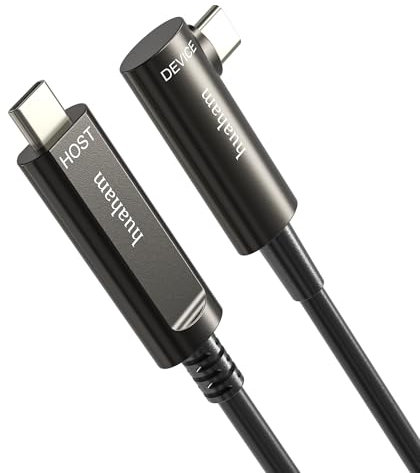 huaham Cavo in fibra ottica da USB C a USB C ad angolo retto, 10 m, 10 Gbps, ad alta velocità per trasferimento dati a lunga distanza, cavo USB 3.1 per VR/Logitech/touch screen Barco ClickShare Kinect
