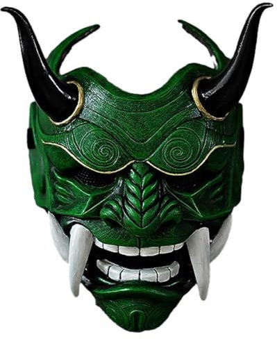 JOYARCH Japanische Samurai Maske, Prajna Maske Volles Gesicht Dämonen Samurai Oni Maske Bemalte Requisiten Abnehmbare Maske Halloween Maske für Cosplay Kostüm Requisiten