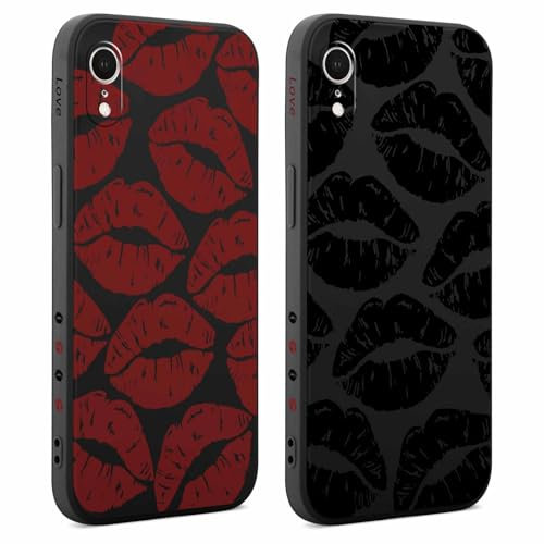Coiwxmoi 2 Stück Hülle für iPhone XR 6,1 Zoll, Aesthetic Muster Design Mädchen Frauen Handyhülle, Weich Silikon Slim Motiv Stoßfest Case Kratzfeste Süßes Schutzhülle für iPhone XR, Lippenabdruck