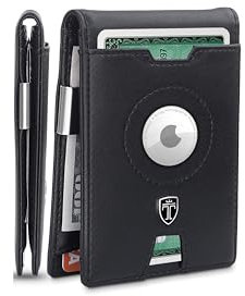 TRAVANDO AirTag* Herren-Geldbörse mit Geldklammer und Kartenhalter, RFID-blockierend, Geschenk für Männer, Echtes Leder, Schwarz, AB5768, Airtag-Geldklammer
