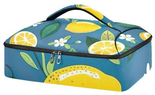JUMBEAR Fresh Lemon and Small Flowers Insulated Casserole Dish Carrier,Casserole Carrier Bag, Casserole Carriers for Hot or Cold Food Fit for Dinner, Party, Camping
