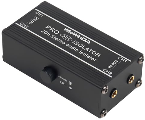 WisWinDa 2Channels Pro 3,5 mm AUX-Rauschfilterbox, Aluminiumlegierung, Erdungsschleifenisolator zur Beseitigung von Audio, Brummen/Summen, mit Masseschalter (WD-AUX-PRO S018S)