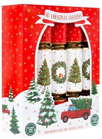 Box 10 Weihnachtsknallbonbons Familie rot & weiß Weihnachtsbaum & Kranz plastikfrei Festliche Dekoration