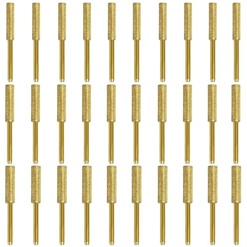 Diamant Kettensägenschärfer, 30 Stück Kettensäge Schärfgerät, Diamond Chainsaw, Kettensägenschärfer, 3 Größe 4mm 4,8mm 5,5mm Kettensäge Schleifstein, für Kettensägen zum Schärfen und Schleifen, Gold