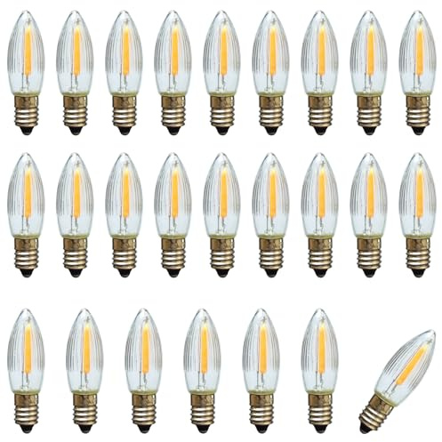 Erzgebirgslicht - AUSWAHL - 25 Stück LED Filament Topkerze 15 V 0,2 W für AUSSEN, für 15-16 Brennstellen E10 Riffelkerze Ersatzbirne Glühbirne Glühlämpchen für Lichterketten Pyramide Schwibbogen