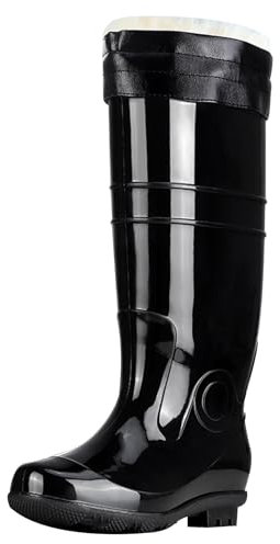 SRTUMEY Stivali da pioggia da donna, alti al ginocchio, caldi, stivali di gomma termici, impermeabili, foderati in pile, per giardino, autolavaggio, cucina, Grigio, 41 1/3 EU