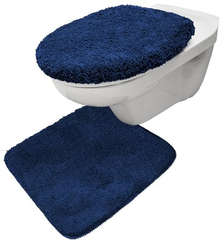 Brandsseller WC-Set 2-Teilig WC-Vorleger 50x50 cm WC Deckelbezug 38x48 cm aus weichem Mikrofaserstoff rutschfest Dunkelblau