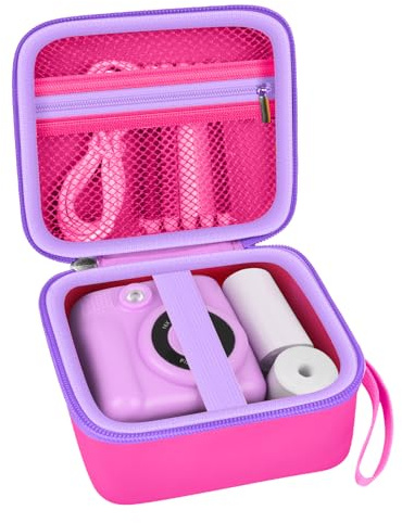 PAIYULE Kids Instant Print Camera Case with Paper Storage | Hard PU Case with Elastic Strap, Mesh Pocket and Wrist Strap for Camera, Print Rolls and Cables,Case Only