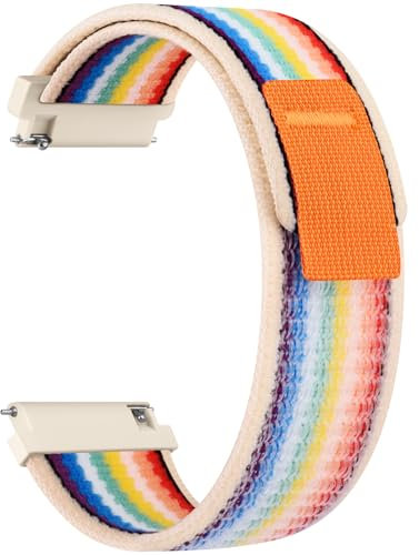 Amzpas 20mm 22mm Nylon Uhrenarmband, Verstellbares Nylon Fabric Weich Armband Schnellverschluss Uhrenarmbänder mit Klettverschluss für Herren und Damen, Bandbreite 20mm 22mm, Regenbogen