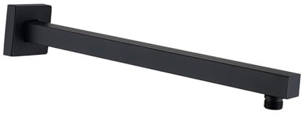 Katezon Square Shower Arm with Flange, Made of Solid Stainless Steel, 40 cm Shower Head Extension Extender Pipe Arm, Wall-Mounted for Fixed Bathroom Shower Head (Matte Black)