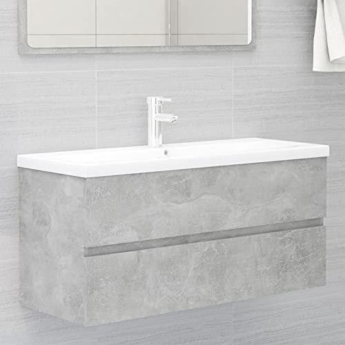 IKAYAA Mobile Bagno Sospeso con Lavabo Integrato - Grigio Cemento - 100 x 38.5 x 45 cm - Bagno