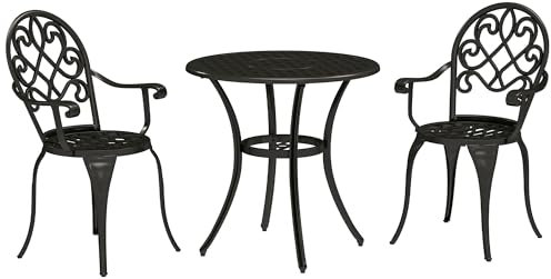 Outsunny 3 Piece Patio Bistro Set for 2, Outdoor Aluminium Garden Table and Chairs with Adjustable Footpads for Balcony, Garden and Patio, Black