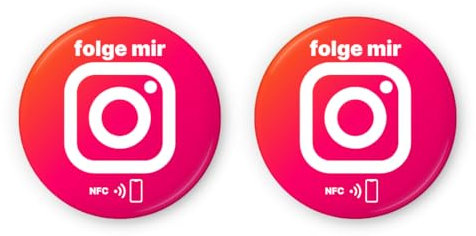 Instagram NFC Sticker folge mir 2er-Pack – individuell beschreibbar & wiederverwendbar – 3 cm Ø – Für Smartphone, Messen & Influencer unterwegs