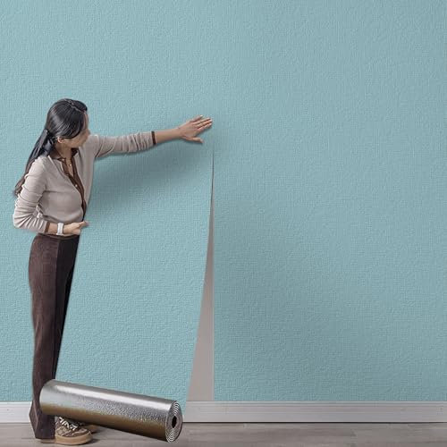 Beswitory Self Adhesive Thermal Insulation Wallpaper - Blue Textured, 3mm Thick Wall Insulation Panels Thermal Wallpaper Stickers for Living Rooms - Thermal Wallpapers for Cold Walls