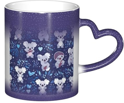 KHDKLXOHZ Joli mug koala à changement de couleur, tasse photo magique sensible à la chaleur, tasse à changement de couleur ciel avec poignée en forme de cœur, tasse à café amusante pour la famille,