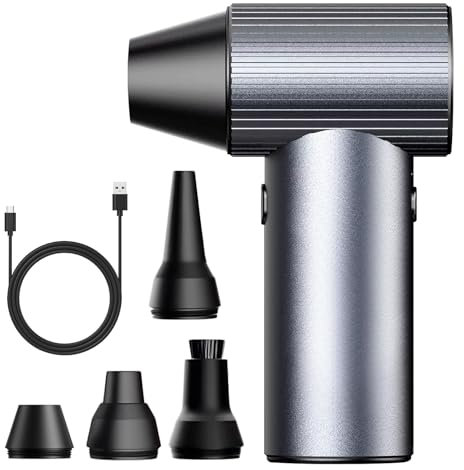 Soffiatore ad Aria Compressa Senza Filo, 90000 RPM, 3 Velocità Elettrico Aria Compressa Portatile per Auto/Casa/Ufficio/Camping con 4 Ugelli e Protezione Sovraccarico