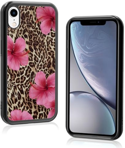 Axulimin Cute Pink Hibiscus Flowers Leopard Cheetah Print Aesthetic Phone Case for iPhone XR Case for Women Girls -6.1Inch
