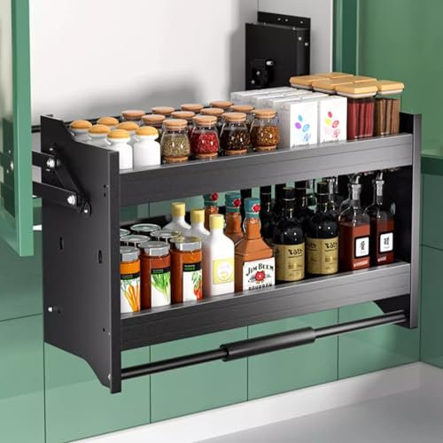 Ausziehbarer Wandschrank – Jalousien- und Gewürzregal-System für die Aufbewahrung in der Küche, Schwarz, 400 mm – maximiert Platz und Komfort in Ihrer Küche