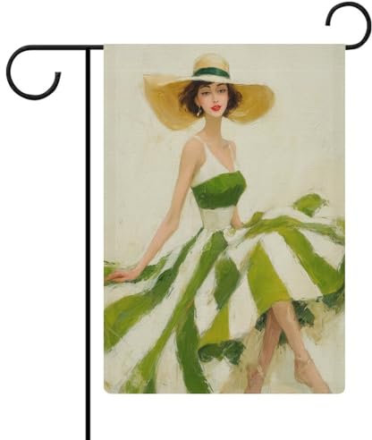 Bandiera da giardino a righe bianche e verdi, con bandiera da giardino, per esterni, vacanze, stagionali, in iuta, su entrambi i lati, 30,5 x 45,7 cm