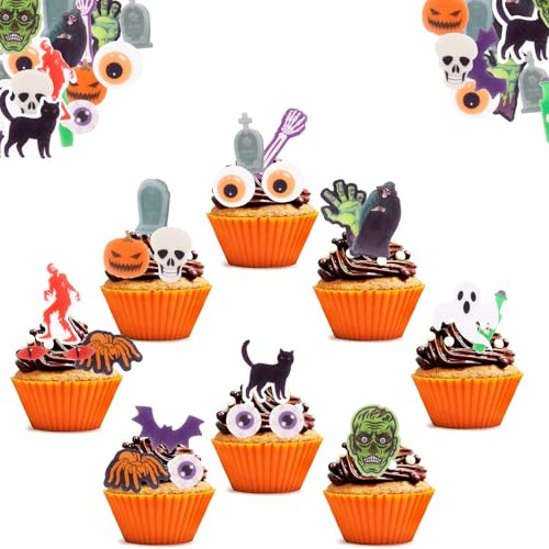 Catelves 60 Stück Geist Tortendeko Halloween Deko Kuchen Essbar, Halloween Cupcake Deko Essbare Rip Muffin Dekoration, Esspapier Tortendeko Horror Dekorationen, Geist Kuchendeko Halloweenparty