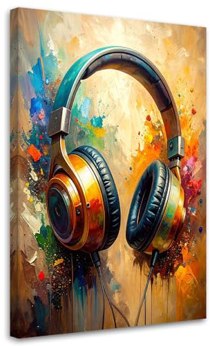 Feeby Bilder - Foto Geschenk - DJ Kopfhörer Musik Abstrakt - 80x120 1tlg - Leinwandbilder Wohnzimmer - Wandbild über dem Bett - Bild Schlafzimmer - Aesthetic Zimmer Deko - Modern Pictures