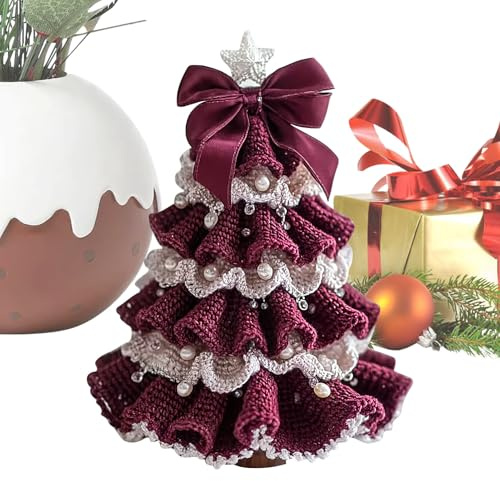 Vgvgaj Weihnachtsbaum, gehäkelt, für Tisch, Weihnachtsbaum, gehäkelt, Tischdekoration, Mittelstück, dekoratives Zubehör für Kamin, Fensterbank, Bibliothek, Wohnzimmer, Schlafzimmer, Party, festliche